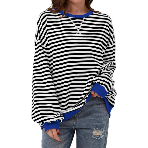 Women’s Striped Long Sleeve Top | Loose Fit Pullover