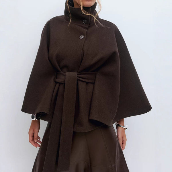 Women’s Belted Cape Coat | High Neck Outerwear