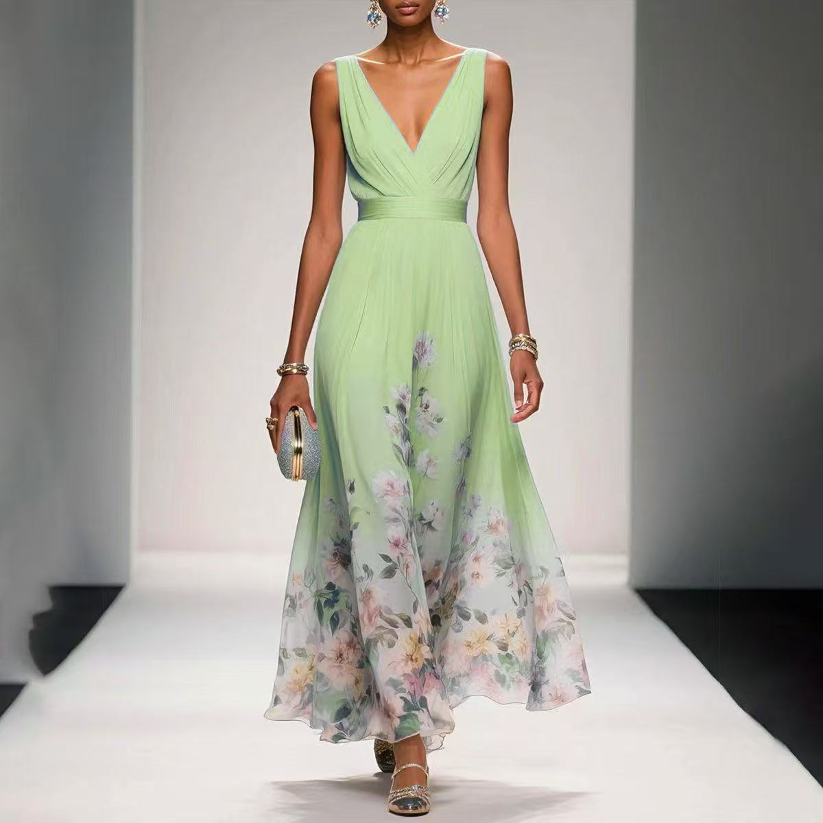 Lara - Sexy Vest Chiffon Printed Dress