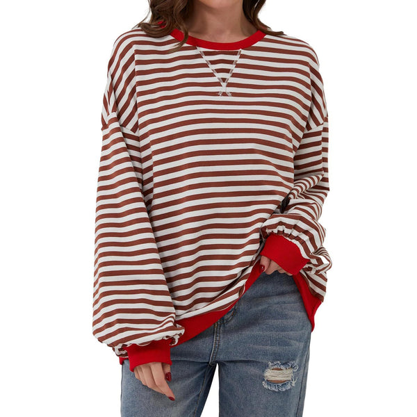 Women’s Striped Long Sleeve Top | Loose Fit Pullover