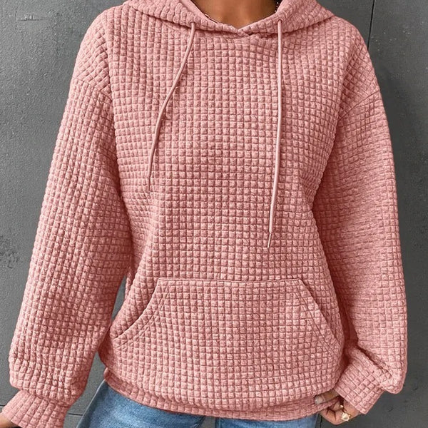 Women’s Waffle Knit Hoodie – Casual Pullover with Pocket & Hood