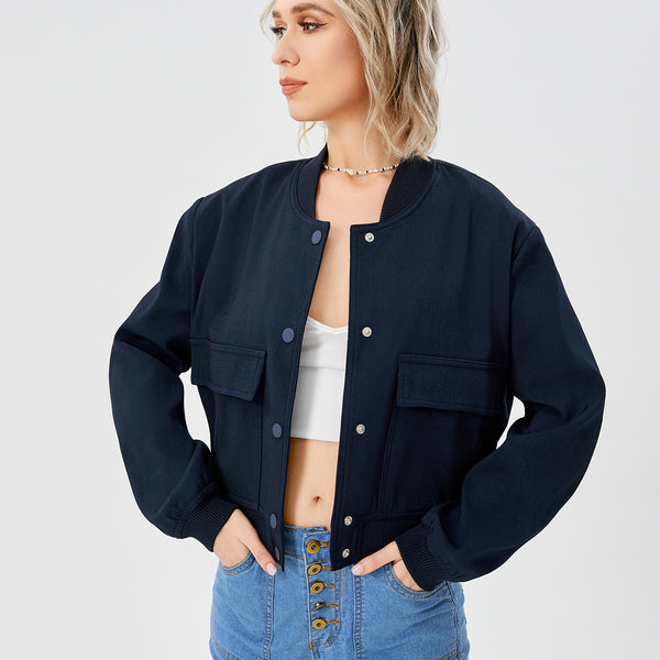 Women’s Cropped Bomber Jacket – Button Front Coat