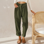 Women’s Corduroy Loose Fit Straight Trousers | Army Green
