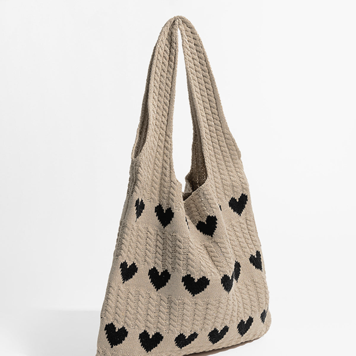 Ivy Heart Pattern Knit Shoulder Bag