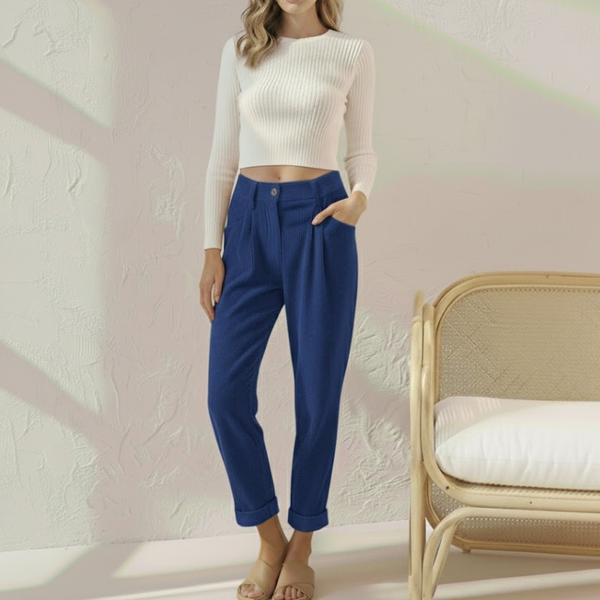 Women’s Corduroy Loose Fit Straight Trousers | Blue