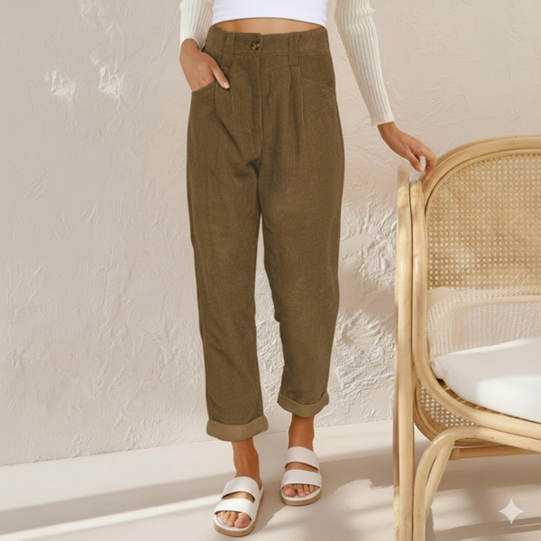 Women’s Corduroy Loose Fit Straight Trousers | Brown