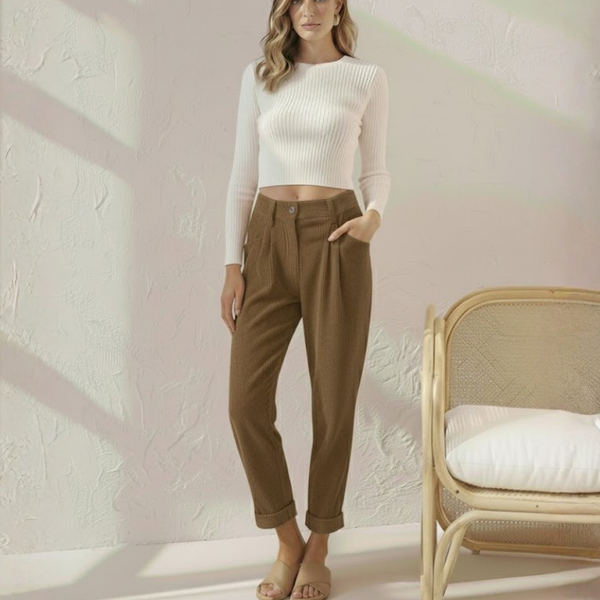 Women’s Corduroy Loose Fit Straight Trousers | Brown