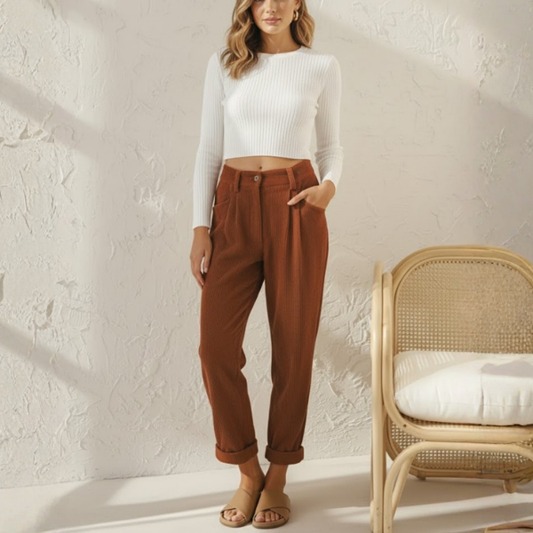 Women’s Corduroy Loose Fit Straight Trousers | Dark Brown