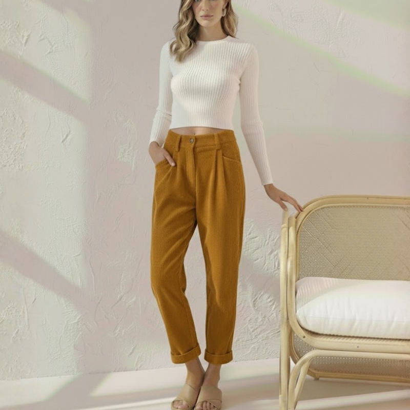 Women’s Corduroy Loose Fit Straight Trousers | Khaki
