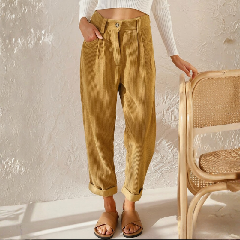 Women’s Corduroy Loose Fit Straight Trousers | Khaki