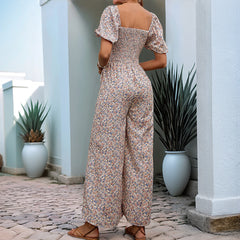 Hazel - Square Collar Puff Sleeve Floral Jumpsuit