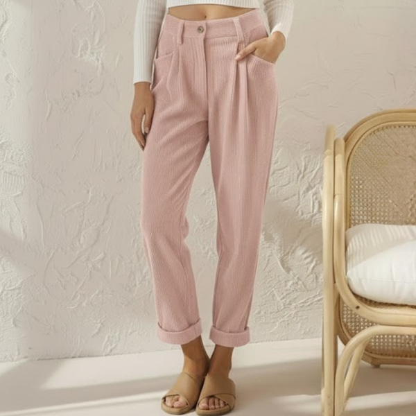 Women’s Corduroy Loose Fit Straight Trousers | Pink
