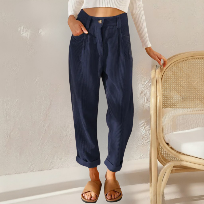 Women’s Corduroy Loose Fit Straight Trousers | Purplish Blue