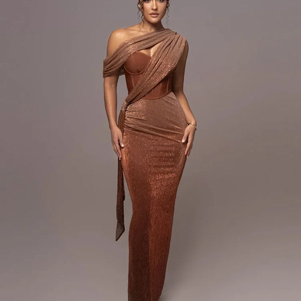 Women’s One-Shoulder Draped Evening Dress | Maxi