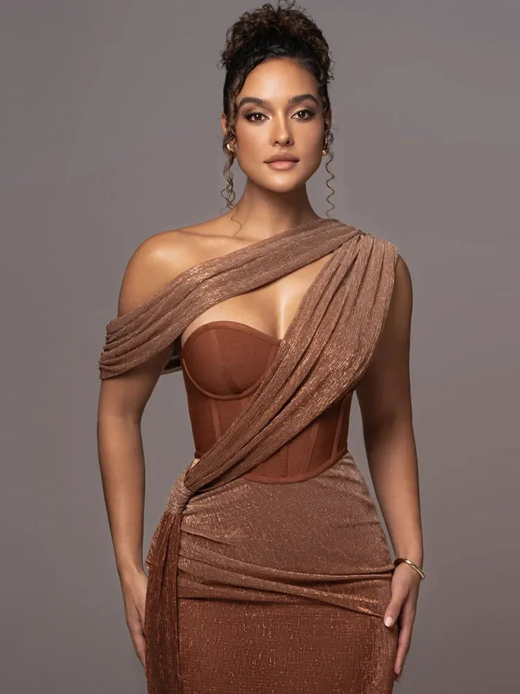 Women’s One-Shoulder Draped Evening Dress | Maxi