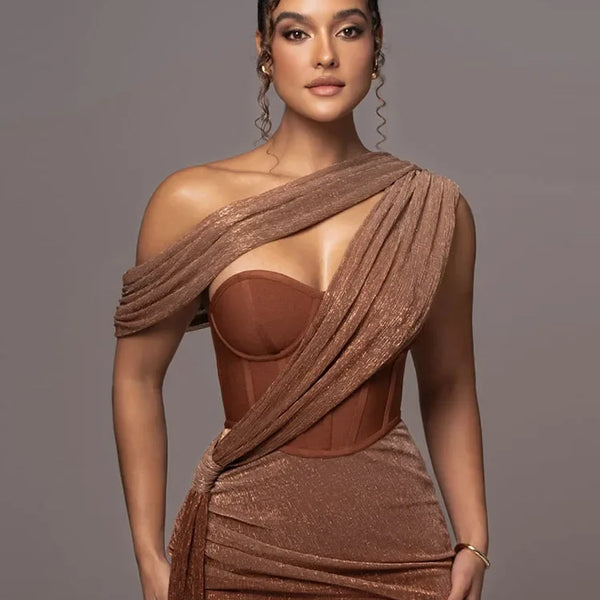 Women’s One-Shoulder Draped Evening Dress | Maxi