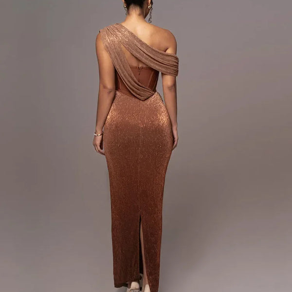 Women’s One-Shoulder Draped Evening Dress | Maxi