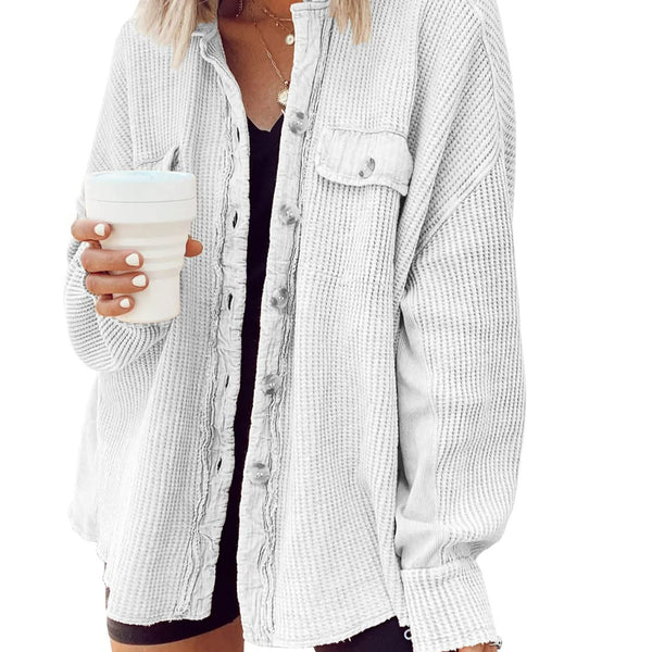 Women’s Oversized Button Up Shirt Jacket – Long Sleeve Shacket