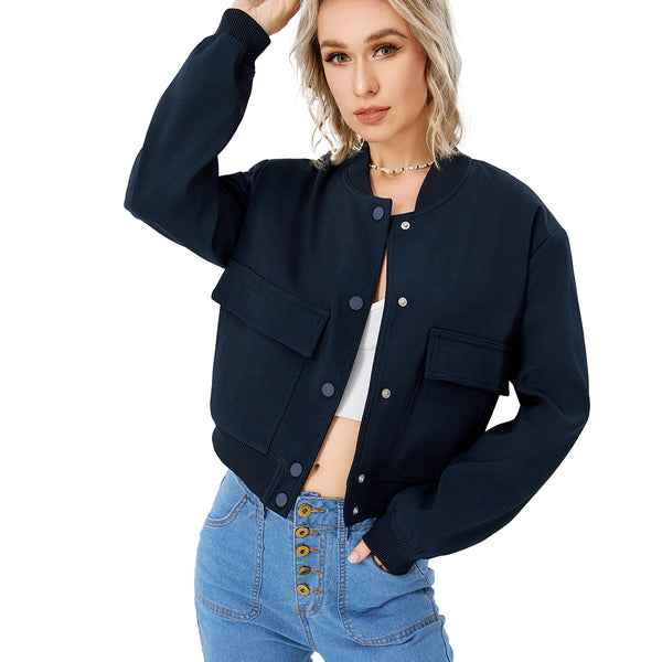 Women’s Cropped Bomber Jacket – Button Front Coat