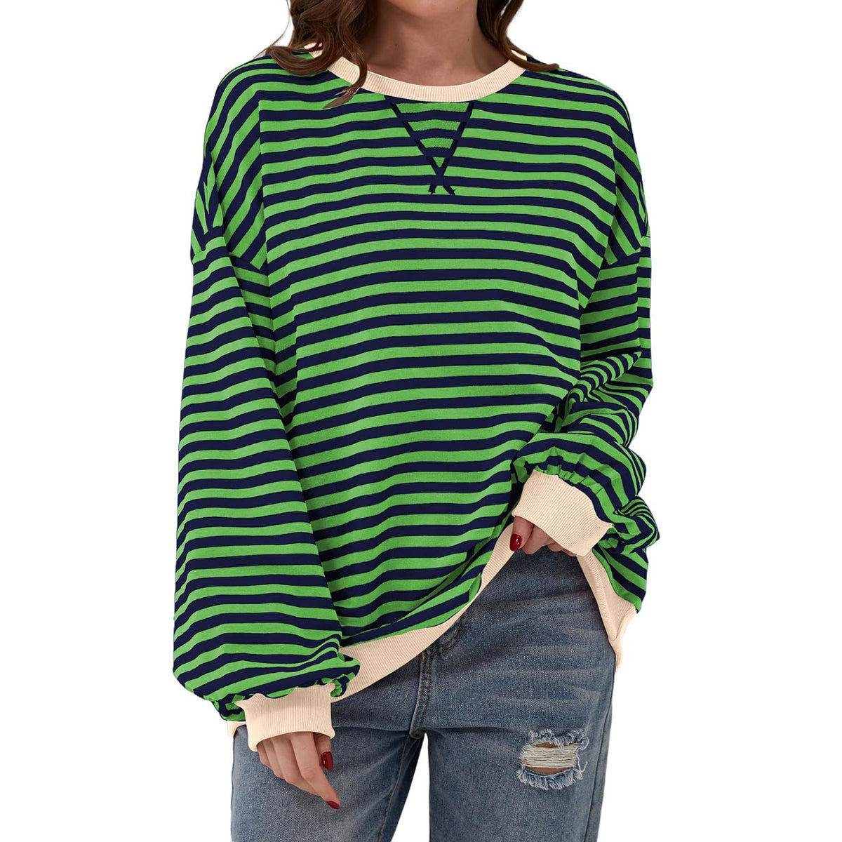 Women’s Striped Long Sleeve Top | Loose Fit Pullover