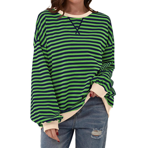 Women’s Striped Long Sleeve Top | Loose Fit Pullover