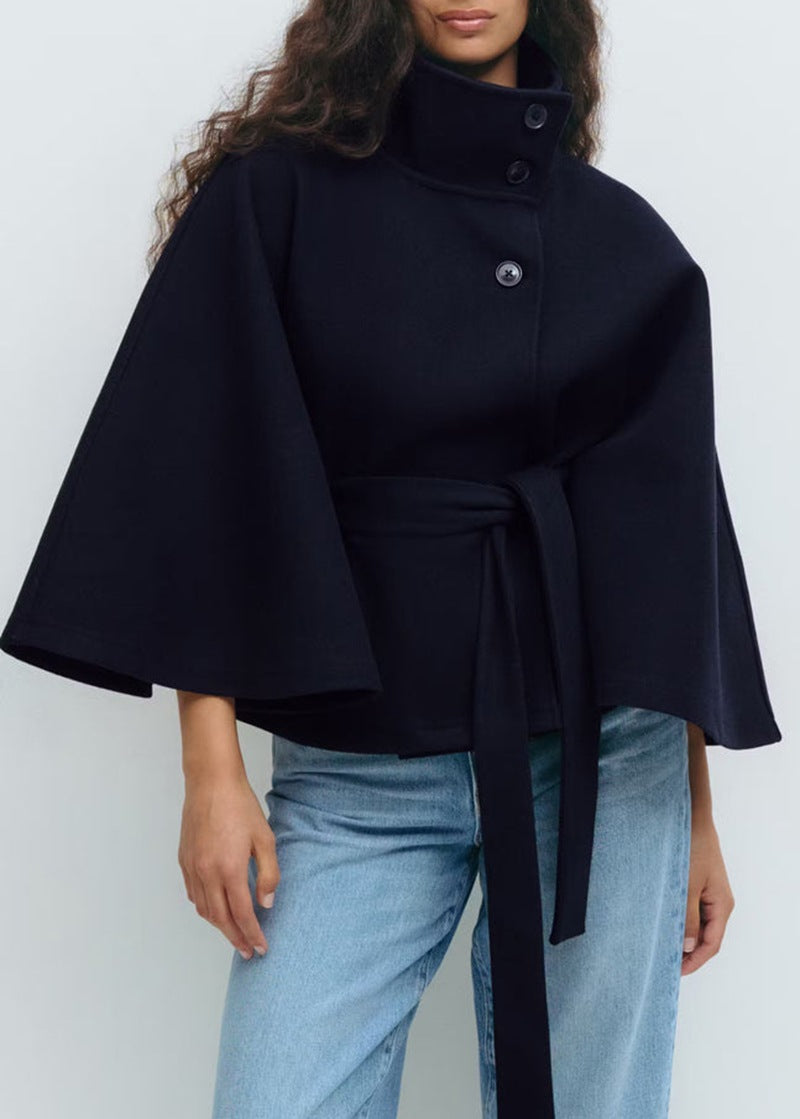 Women’s Belted Cape Coat | High Neck Outerwear