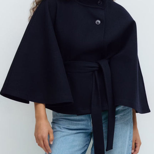 Women’s Belted Cape Coat | High Neck Outerwear