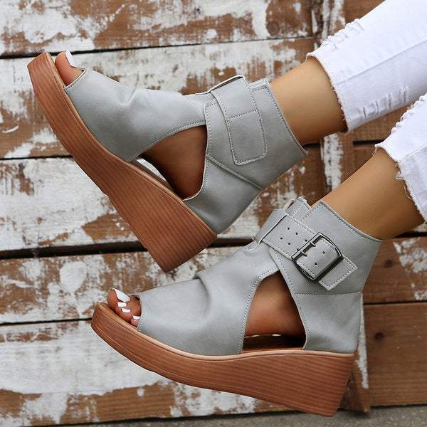 Women’s Open Toe Wedge Sandals | Buckle Strap Platform Shoes