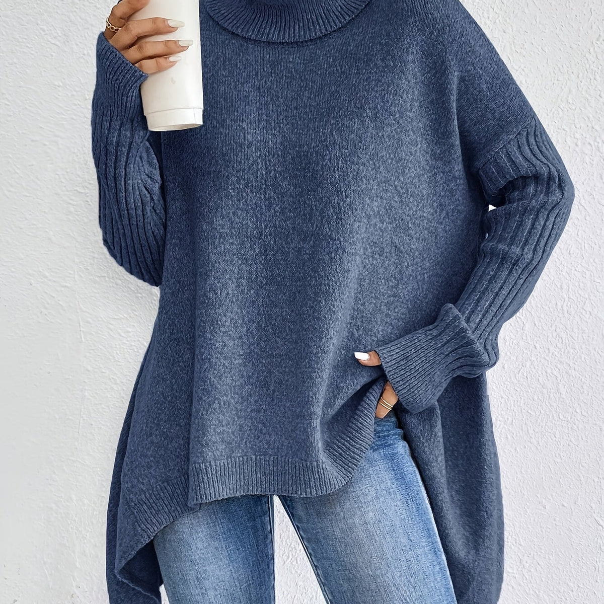 Women’s Oversized Turtleneck Sweater – Long Sleeve High Neck Pullover