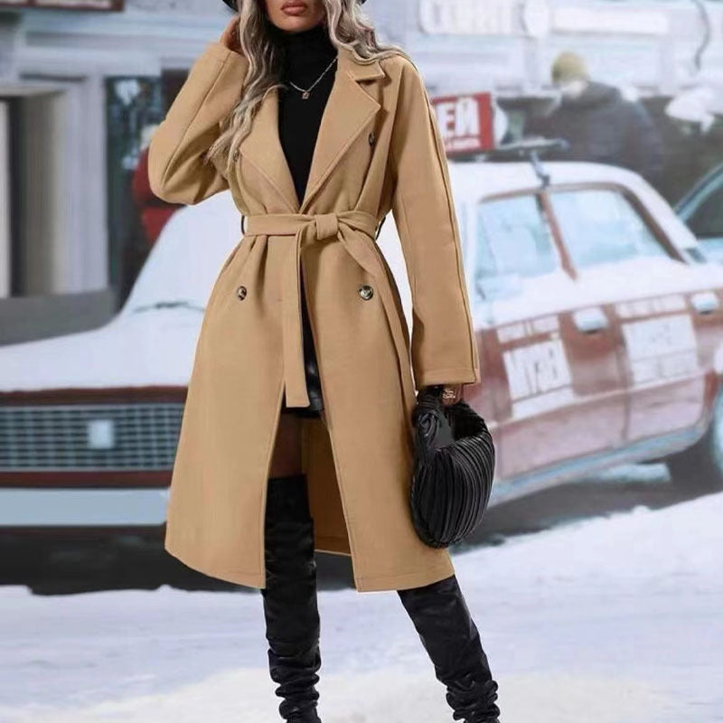 Women’s Long Trench Coat | Double-Breasted Belted Overcoat