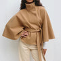 Women’s Belted Cape Coat | High Neck Outerwear