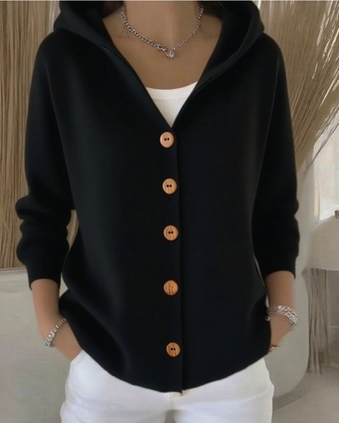 Women’s Hooded Button Cardigan | Casual Long Sleeve Knit Top