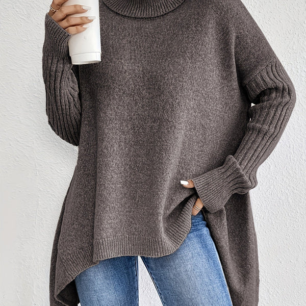 Women’s Oversized Turtleneck Sweater – Long Sleeve High Neck Pullover