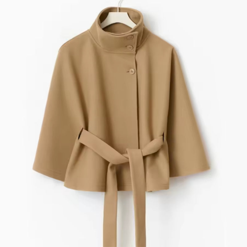 Women’s Belted Cape Coat | High Neck Outerwear