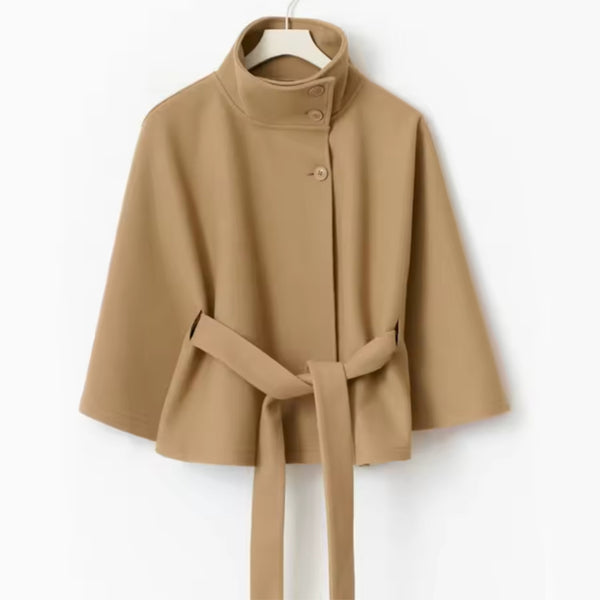 Women’s Belted Cape Coat | High Neck Outerwear
