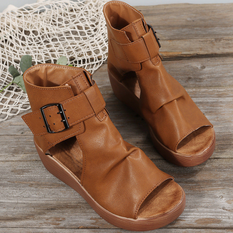 Women’s Open Toe Wedge Sandals | Buckle Strap Platform Shoes
