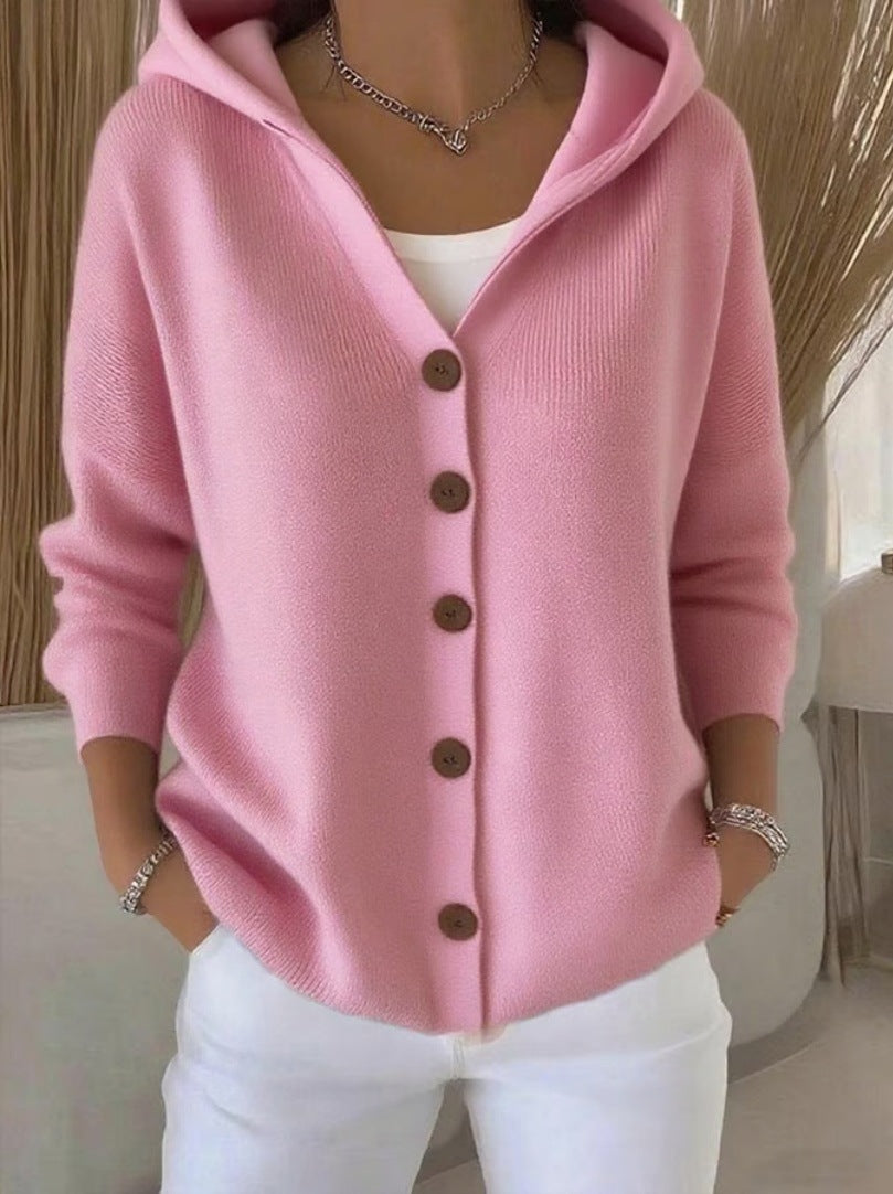 Women’s Hooded Button Cardigan | Casual Long Sleeve Knit Top