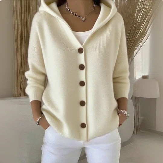 Women’s Hooded Button Cardigan | Casual Long Sleeve Knit Top