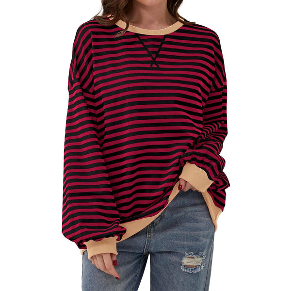 Women’s Striped Long Sleeve Top | Loose Fit Pullover