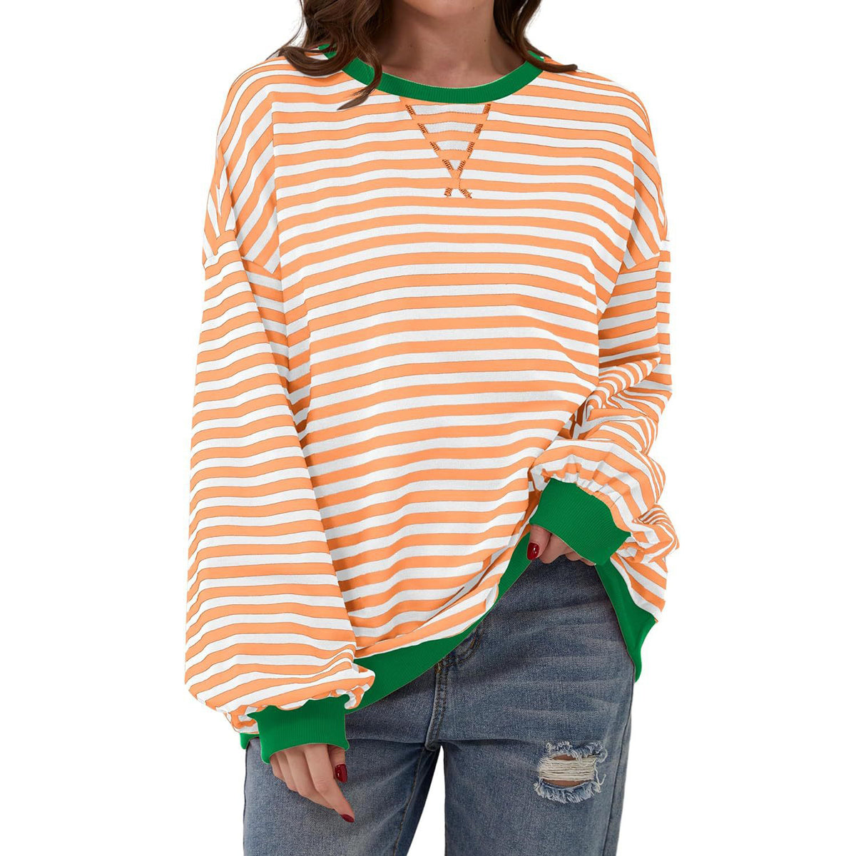 Women’s Striped Long Sleeve Top | Loose Fit Pullover