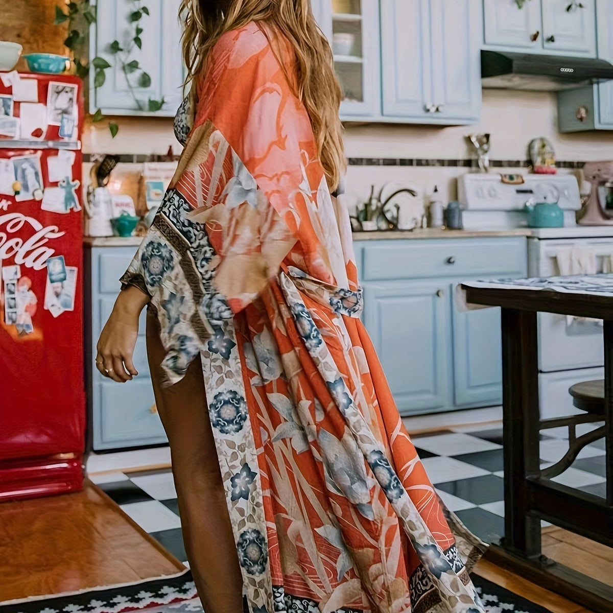 Women’s Boho Long Kimono Robe | Printed Open Front