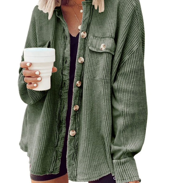 Women’s Oversized Button Up Shirt Jacket – Long Sleeve Shacket