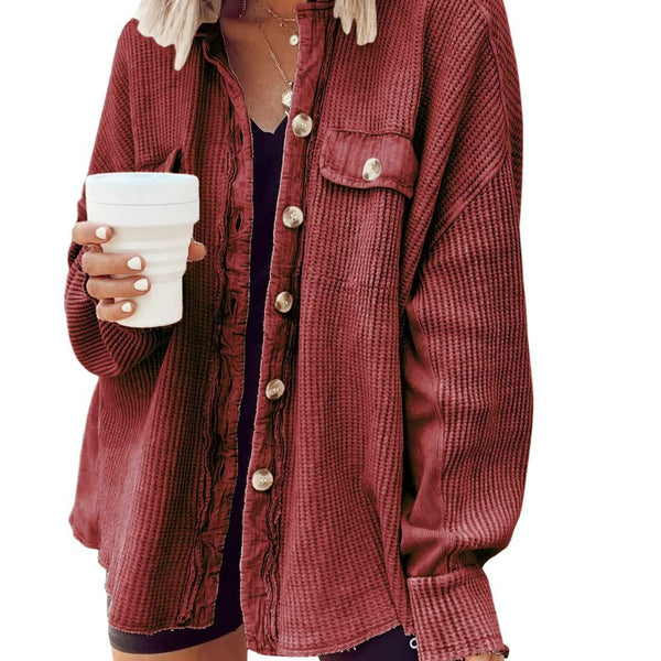 Women’s Oversized Button Up Shirt Jacket – Long Sleeve Shacket