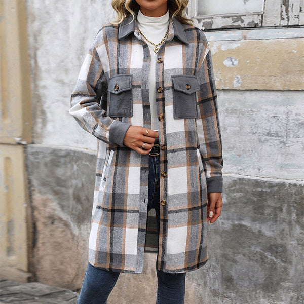 Women’s Long Plaid Shacket – Button Down Check Shirt Jacket