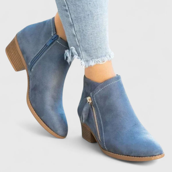 Women’s Casual Ankle Boots – Side Zip Low Block Heel