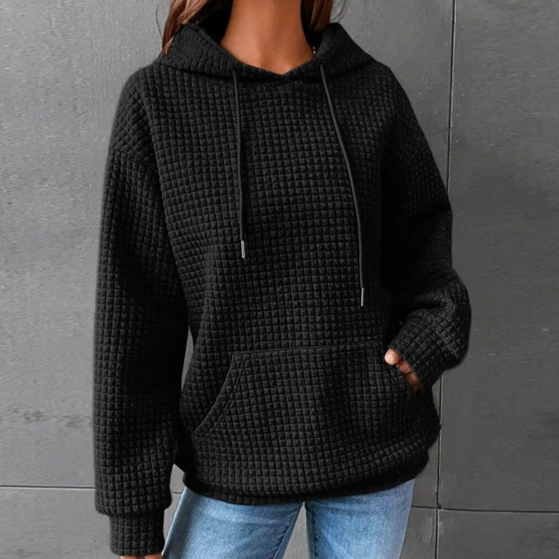 Women’s Waffle Knit Hoodie – Casual Pullover with Pocket & Hood