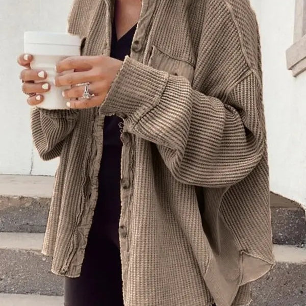 Women’s Oversized Button Up Shirt Jacket – Long Sleeve Shacket