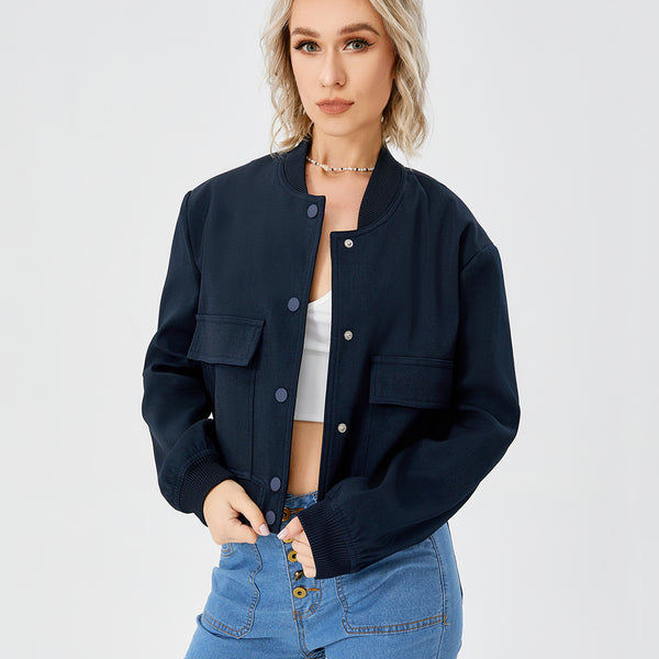 Women’s Cropped Bomber Jacket – Button Front Coat