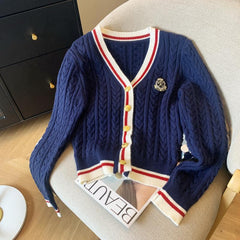 Clara - V-Collar Contrast Color Knitted Cardigan Sweater