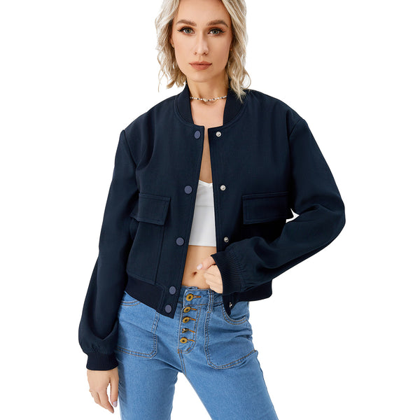 Women’s Cropped Bomber Jacket – Button Front Coat